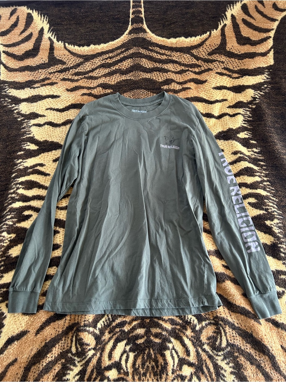 True Religion Olive Green Long-Sleeve Logo Tee